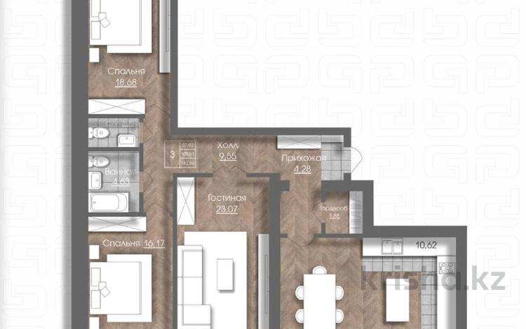 3-комнатная квартира · 120.62 м² · 3/7 этаж, мкр. Алтын орда 228/3 — РЯДОМ НОВАЯ ШКОЛА И САДИК за ~ 44.6 млн 〒 в Актобе — фото 2