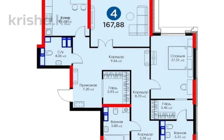 4-комнатная квартира, 168 м², 17/21 этаж, Сарайшык 2 — Кунаева за 113 млн 〒 в Астане, Есильский р-н — фото 2