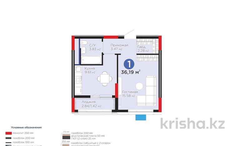 1-бөлмелі пәтер · 36.19 м² · 7/8 қабат, Е-15 5, бағасы: 26 млн ₸ в Астане, Нура р-н — фото 2