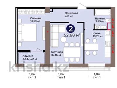 2-бөлмелі пәтер · 52.68 м² · 9 қабат, Е 909 29 — ВИДОВАЯ в районе Ellington Mall, бағасы: 33 млн ₸ в Астане, Нура р-н