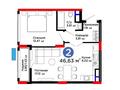 2-комнатная квартира · 46.63 м² · 6/9 этаж, Туран 57д — САМАЯ НИЗКАЯ ЦЕНА за 34 млн ₸ в Астане