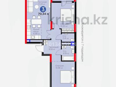 3-бөлмелі пәтер · 71 м² · 4/15 қабат, Сагадат Нурмагамбетов 17, бағасы: 44.4 млн ₸ в Астане, Сарайшык р-н