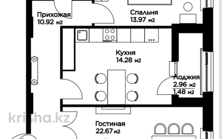 2-комнатная квартира · 66.5 м² · 7/9 этаж, Жубан Молдагалиев 3 за 29.7 млн 〒 в Астане, Нура р-н — фото 2