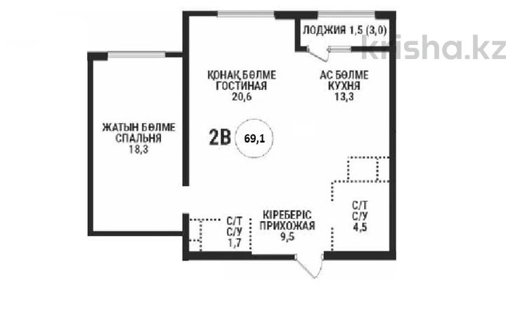 2-бөлмелі пәтер · 69.1 м² · 14/16 қабат, Сатпаева 90/58, бағасы: 55 млн ₸ в Алматы, Бостандыкский р-н — фото 2