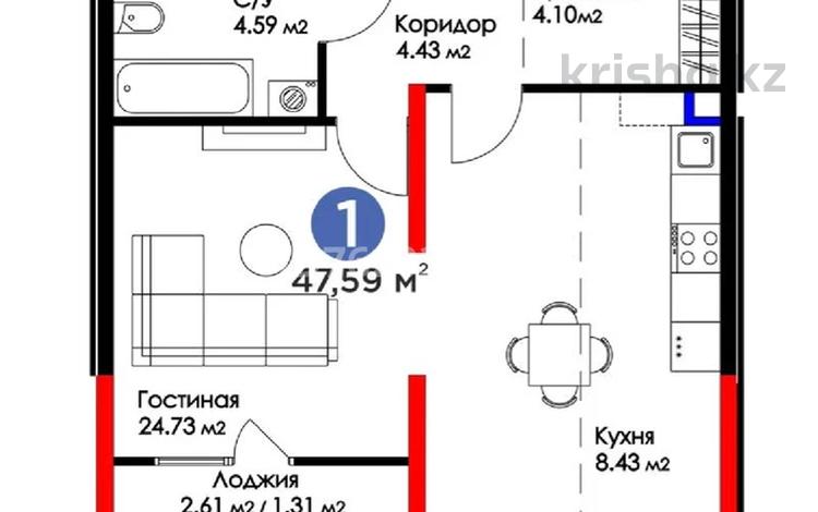 1-комнатная квартира · 48 м² · 7/16 этаж, Нурсултана Назарбаева 1 за 33 млн 〒 в Шымкенте, Каратауский р-н — фото 2