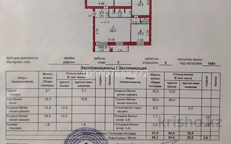 4-бөлмелі пәтер · 95.2 м² · 5/5 қабат, Жаңа қала ш/а., Ермекова 81, бағасы: 42 млн ₸ в Караганде, Казыбек би р-н — фото 2