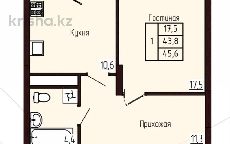 1-бөлмелі пәтер · 45.6 м² · 7/18 қабат, Набережная, бағасы: ~ 25.1 млн ₸ в Костанае — фото 2
