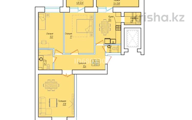 3-бөлмелі пәтер, 91 м², 3/9 қабат, Ауельбекова 33, бағасы: 33 млн 〒 в Кокшетау — фото 2