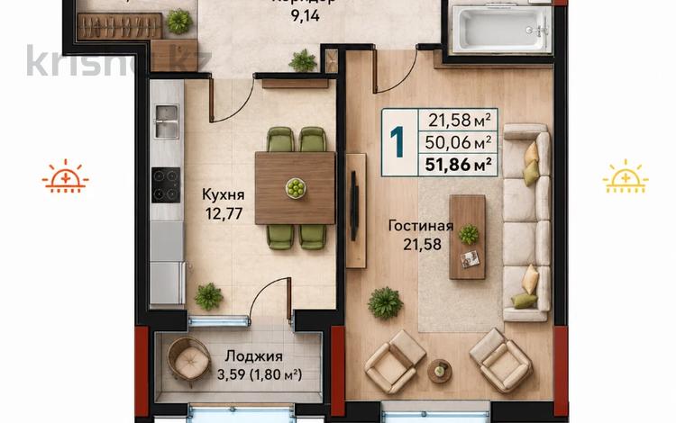 2-бөлмелі пәтер · 51.86 м² · 9/12 қабат, Шамши Калдаяков 16, бағасы: ~ 41.4 млн ₸ в Астане, Сарайшык р-н — фото 10