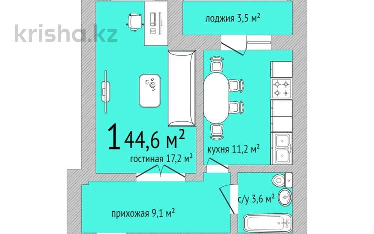 1-комнатная квартира · 43.7 м² · 7/9 этаж, Тауелсиздик 30 за ~ 17 млн 〒 в Костанае — фото 2