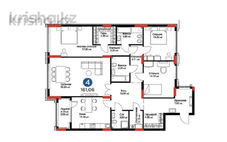 4-комнатная квартира · 161 м² · 2/12 этаж, Бухар жырау 26 за 174 млн ₸ в Астане, Есильский р-н — фото 13