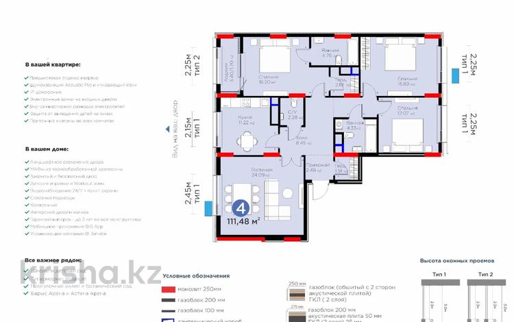4-комнатная квартира · 112 м² · 3/9 этаж, Туран 57/5 — ГОРЯЧАЯ ЦЕНА за 68.5 млн 〒 в Астане — фото 2