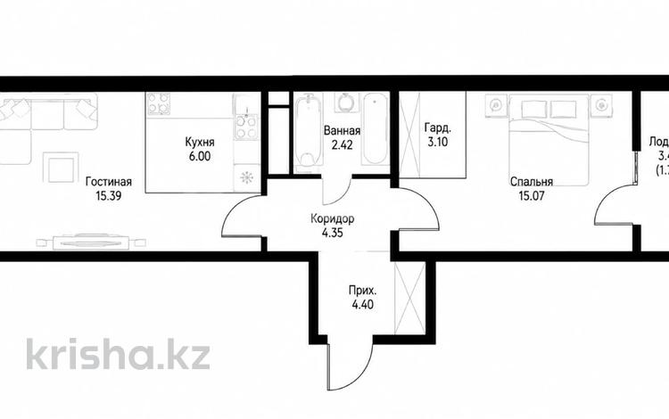 2-комнатная квартира · 55 м² · 11/12 этаж, ул. Фадеева, 38г 11 за 33.5 млн ₸ в Алматы, Алатауский р-н — фото 2
