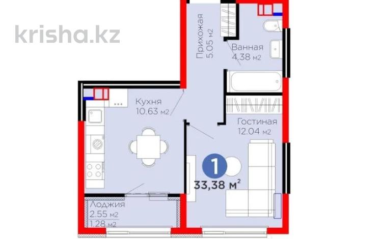 1-бөлмелі пәтер · 33.38 м² · 6/6 қабат, Бауыржана Момышулы 11/14а — САМАЯ ГОРЯЧАЯ ЦЕНА, бағасы: ~ 23 млн ₸ в Алматы, Алатауский р-н — фото 3