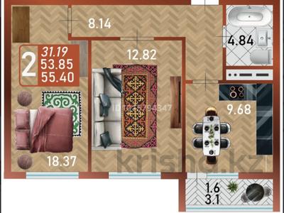 2-комнатная квартира · 55.4 м² · 8/12 этаж, Сафуан Шаймерденов 1 — Байтұрсынов за 25 млн ₸ в Астане, Сарайшык р-н