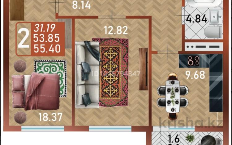 2-комнатная квартира · 55.4 м² · 8/12 этаж, Сафуан Шаймерденов 1 — Байтұрсынов за 25 млн ₸ в Астане, Сарайшык р-н — фото 2
