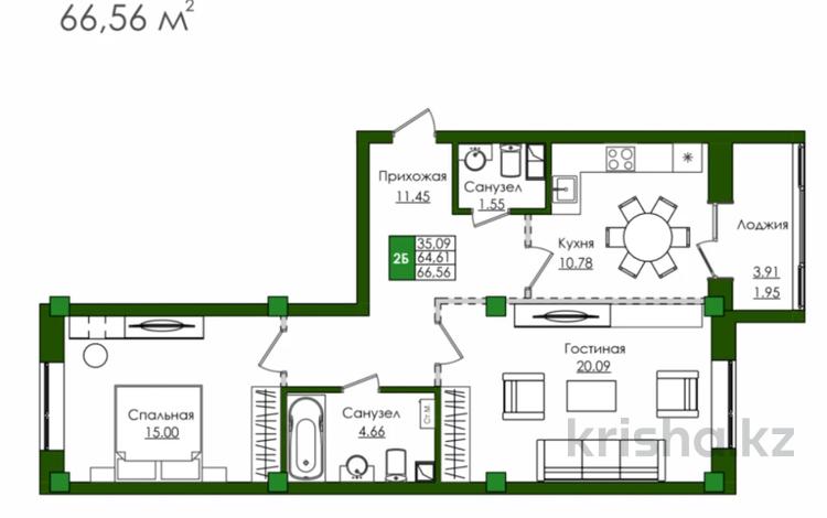 2-комнатная квартира · 64.26 м² · 7/9 этаж, Е-779 32 за ~ 31.8 млн ₸ в Астане, Есильский р-н — фото 3