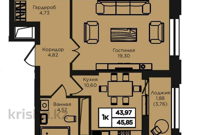 1-бөлмелі пәтер · 46 м², Кошкарбаева 1 — Момышулы, бағасы: 38 млн ₸ в Астане, Алматы р-н — фото 28