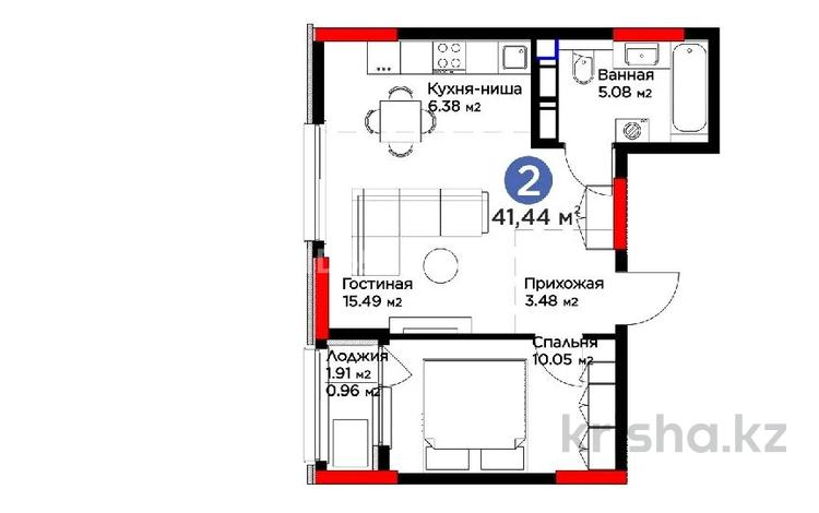 2-бөлмелі пәтер, 41.44 м², 6/14 қабат, Туран 55/14, бағасы: 18 млн 〒 в Астане, Нура р-н — фото 2