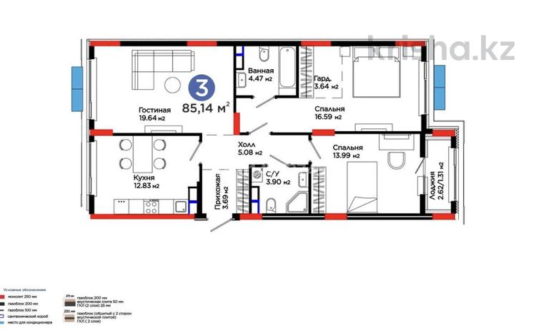 3-комнатная квартира · 85 м² · 3/9 этаж, Е 900 8 за 68 млн ₸ в Астане, Нура р-н — фото 2