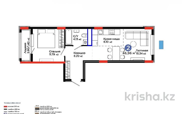 2-бөлмелі пәтер · 46.96 м² · 5/7 қабат, Шоссе Коргалжын 24/2, бағасы: 30.5 млн ₸ в Астане, Нура р-н — фото 4