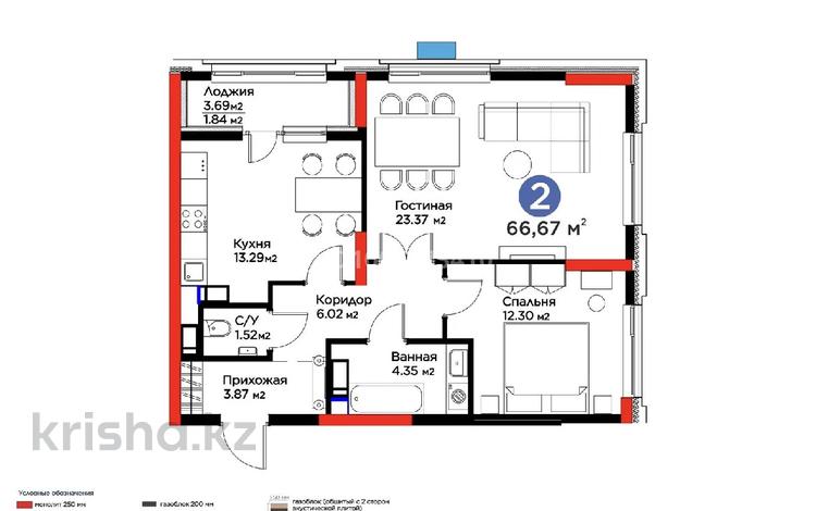 2-бөлмелі пәтер · 66.67 м² · 7/20 қабат, Турара Рыскулова 9а, бағасы: 62 млн ₸ в Астане, Есильский р-н — фото 3
