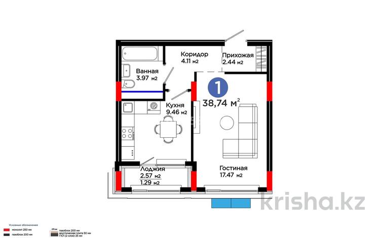 1-бөлмелі пәтер · 39 м² · 5/9 қабат, Е 900 8, бағасы: 38 млн ₸ в Астане, Нура р-н — фото 2