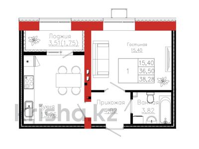 1-бөлмелі пәтер · 38.28 м² · 2/12 қабат, Айтматова — Ellington Moll, бағасы: 18.5 млн ₸ в Астане, Нура р-н