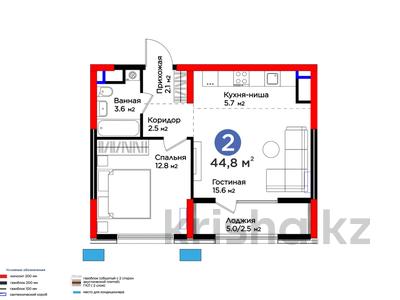 2-бөлмелі пәтер · 45 м² · 4/14 қабат, Байтерекова 12, бағасы: 30.5 млн ₸ в Шымкенте