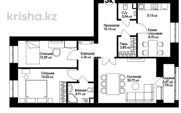3-комнатная квартира, 96.1 м², 2/9 этаж, Е 496 3 за ~ 34.6 млн 〒 в Астане, Нура р-н — фото 2