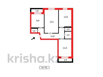3-бөлмелі пәтер · 71 м² · 6/6 қабат, Мкр. Горка Дружбы, бағасы: 14 млн ₸ в Темиртау