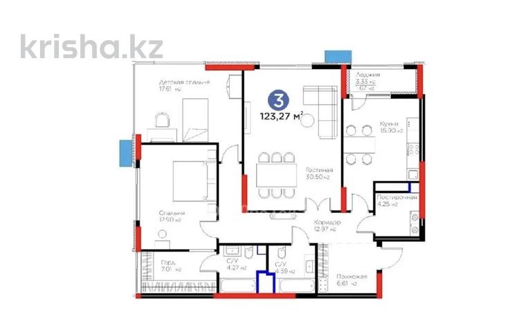 3-комнатная квартира · 125 м² · 5/22 этаж, Динмухамед Конаев 3 за 130 млн ₸ в Астане, Есильский р-н — фото 6