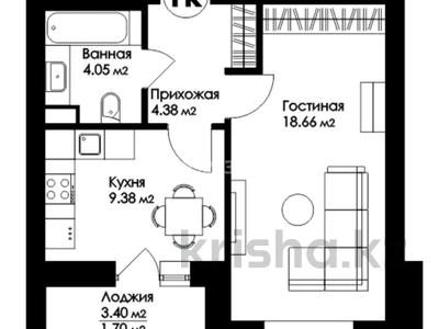 1-комнатная квартира, 39.4 м², 5/9 этаж, Е 496 3 — Кабанбай батыра за 15.5 млн 〒 в Астане, Нура р-н