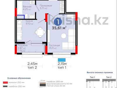 1-бөлмелі пәтер · 36 м² · 5/17 қабат, Е-899 5/3, бағасы: 26.8 млн ₸ в Астане, Нура р-н