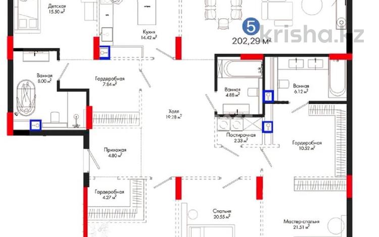 5-бөлмелі пәтер · 202 м² · 6/7 қабат, Тасшокы, 4​ 4, бағасы: 350 млн ₸ в Астане, Алматы р-н — фото 2