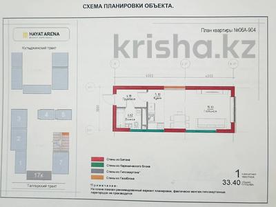 1-комнатная квартира · 33.4 м² · 9/9 этаж, Халиуллина улица, 132 блок 6 132 блок 6 — За Халык Ареной за 26.5 млн ₸ в Алматы, Медеуский р-н