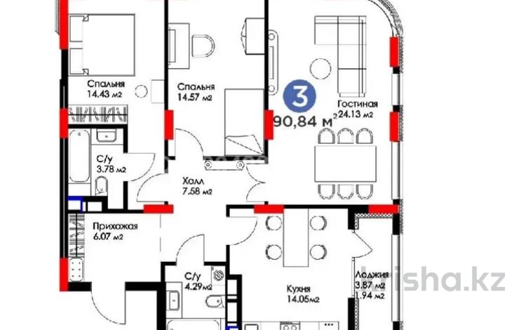 3-комнатная квартира · 92 м² · 8/12 этаж, Мангилик Ел — ЭКСПО за 70 млн 〒 в Астане, Есильский р-н — фото 2