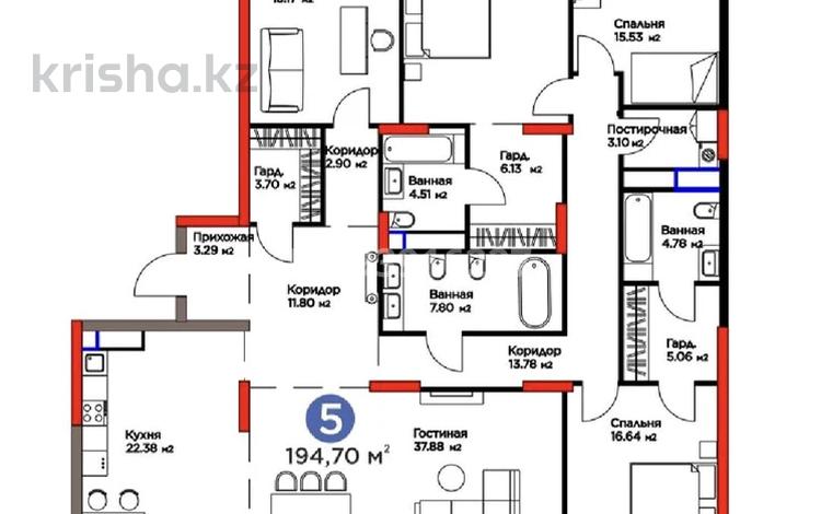 5-комнатная квартира, 200 м², 5/14 этаж, Е 116 2 за 225 млн 〒 в Астане, Есильский р-н — фото 2