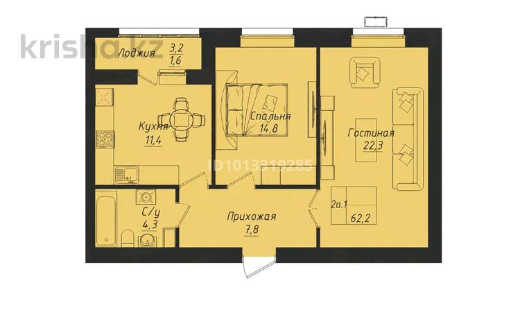 2-бөлмелі пәтер · 62.2 м² · 7/12 қабат, Пересечение улиц Туран и Улы дала), бағасы: 35 млн ₸ в Астане, Нура р-н — фото 2