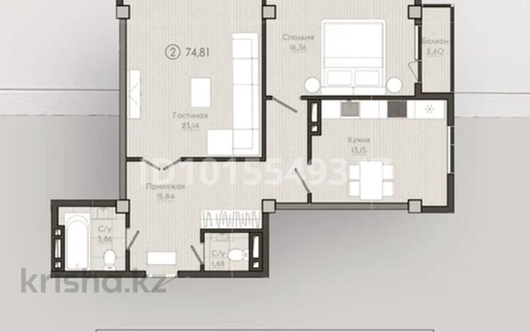 2-бөлмелі пәтер · 75 м² · 2/9 қабат, Асар-2 ш/а 2 — Асар 2 первая линия, бағасы: ~ 32.9 млн ₸ в Шымкенте, Абайский р-н — фото 2