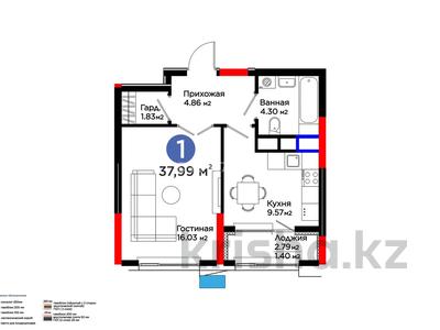 1-бөлмелі пәтер · 38 м² · 2/9 қабат, Турар Рыскулов 18/1, бағасы: 30 млн ₸ в Астане, Есильский р-н
