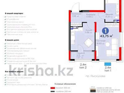 1-бөлмелі пәтер · 43.3 м² · 4/6 қабат, Тараз 8/1, бағасы: 33 млн ₸ в Алматы, Турксибский р-н