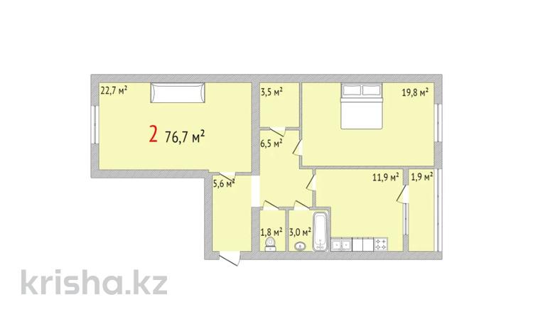 2-бөлмелі пәтер, 76.7 м², 4/6 қабат, Гашека 2, бағасы: ~ 28.2 млн 〒 в Костанае — фото 3