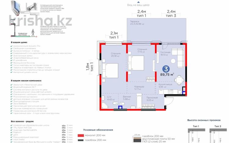 3-комнатная квартира · 89.75 м² · 1/4 этаж, Кульджинский тр-т — САМАЯ ВЫГОДНАЯ ЦЕНА! за 80 млн ₸ в Алматы, Медеуский р-н — фото 3