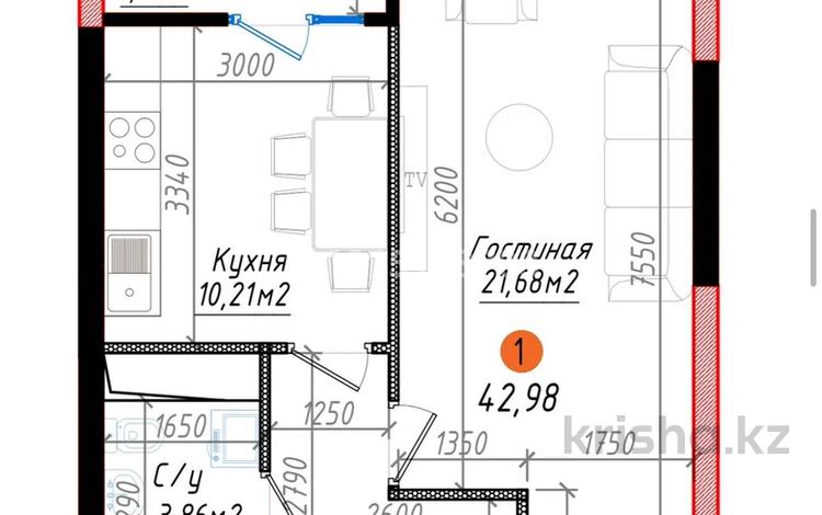 1-комнатная квартира · 43 м², Ж.Балапанова 43 за 23 млн ₸ в Талдыкоргане, мкр Жана Гарышкер — фото 2