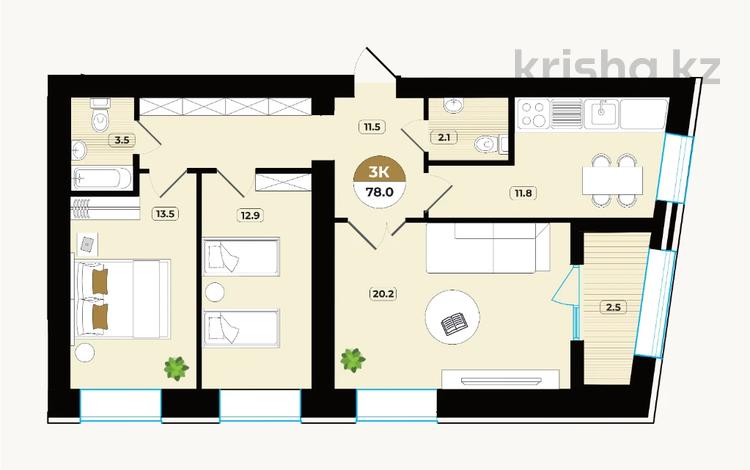 3-комнатная квартира, 78 м², 2/9 этаж, Мангилик Ел 36/1 — Бокейхана