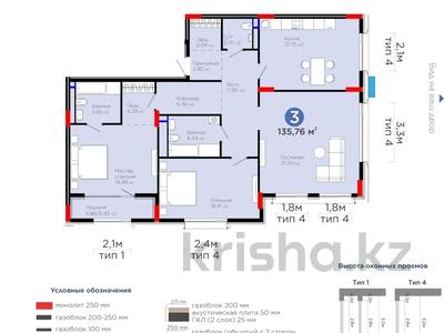 3-бөлмелі пәтер · 135.76 м² · 3/9 қабат, Мангилик Ел, бағасы: 145 млн ₸ в Астане, Есильский р-н