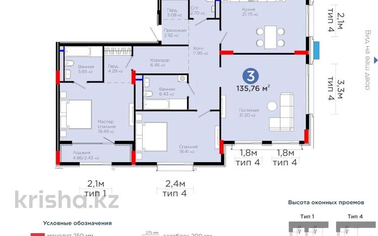 3-бөлмелі пәтер · 135.76 м² · 3/9 қабат, Мангилик Ел, бағасы: 145 млн ₸ в Астане, Есильский р-н — фото 10
