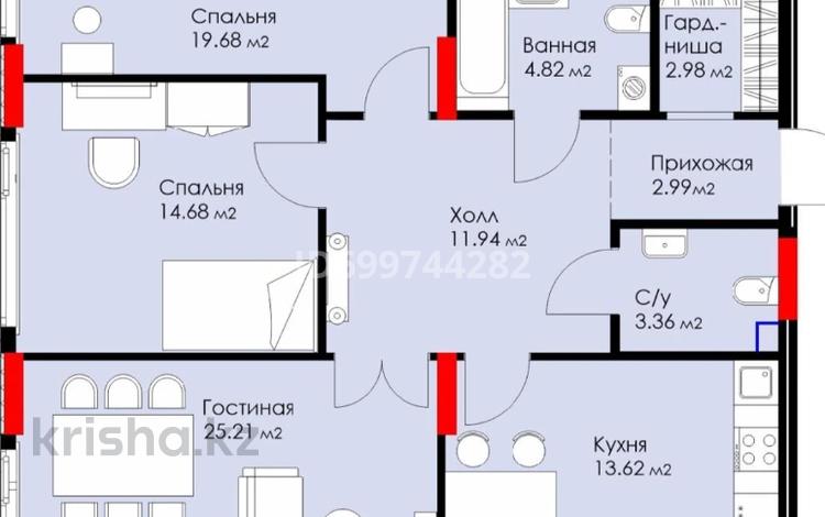 3-бөлмелі пәтер · 109 м² · 2/12 қабат, E-899 1/1, бағасы: 75 млн 〒 в Астане, Нура р-н — фото 2