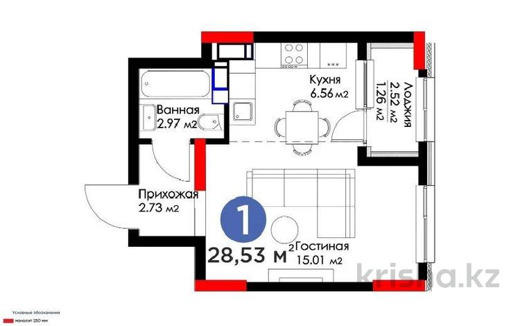 1-бөлмелі пәтер, 29 м², 2/20 қабат, Nehfy 55/5, бағасы: 13 млн 〒 в Астане — фото 2